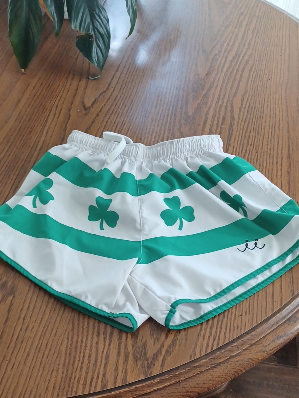 White & Green Shamrock Athletic Shorts — Women's Activewear